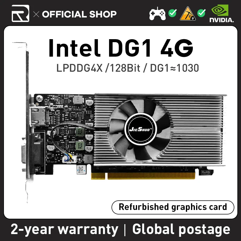 

JIESHUO-tarjeta gráfica de vídeo DG1, 4GB, LPDDR4X, GPU, PCI-E4.0 de 128 bits, dg1, 4g, adecuada para juegos de ordenador de esc