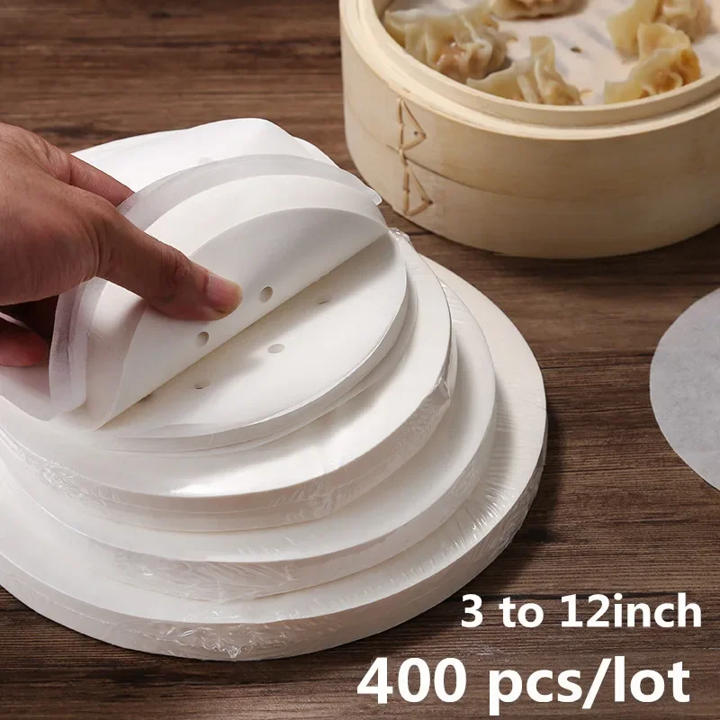400Pc/Bag Air Fryer bamboo Steamer paper Liners Perforated Wood Pulp Papers Non-Stick Steaming Basket bun Mat Baking For Kitchen