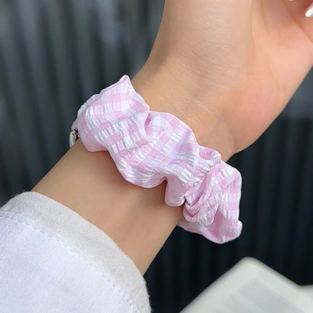 Plaid Fabric Scrunchie Watchband Strap - Blue Sporty & Dressy Bracelet
