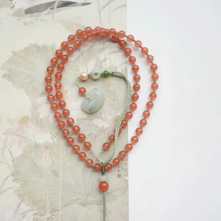 Top Latest Natural South Red Cherry High-end Pendant Beads Sweater Chain Jade Necklace Lanyard Jewelry Accessories Gift