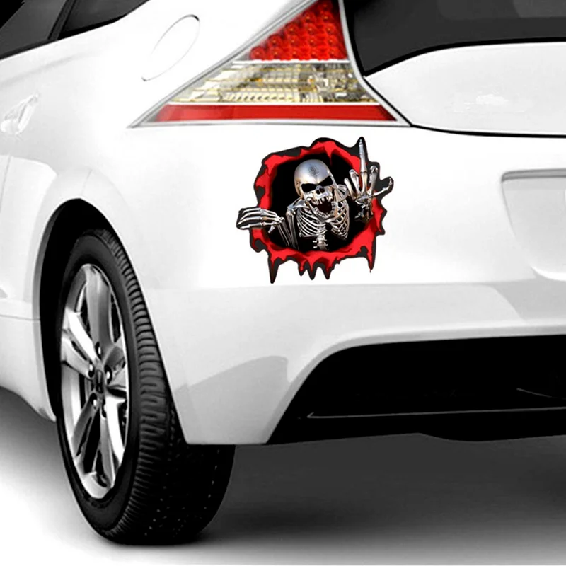 3D Skeleton Skull Bullet Hole Car Stickers Funny Colorful Scary Skull Sticker Auto Automobile Decals 15*14cm car sticker car stickers car body stickers