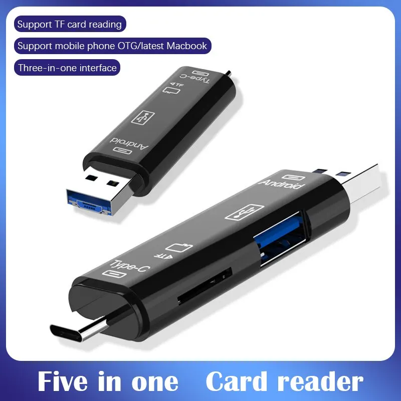 

Multifunctional 5 In 1USB 2.0 Type C /USB/Micro USB/TF/SD Card Reader OTG Card Reader Adapter Mobile Phone Accessories