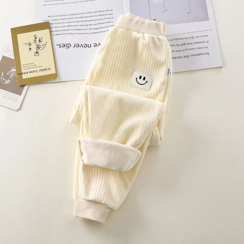 

2023 New Children's Clothing Girls Sweatpants Kawaii Mid Waist Loose Elastic Winter Thick Casual Solid Color Trousers