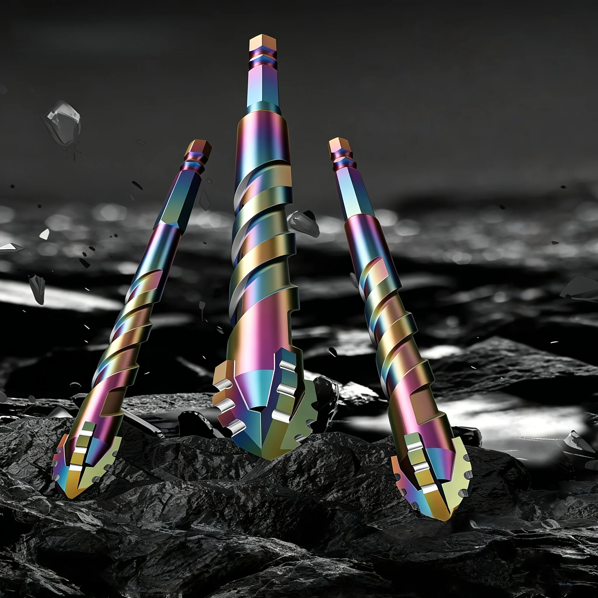 Four-Edge Serrated Multipurpose Drill Bits Set, Hex Shank, for Tile, Marble, Glass, Brick, Concrete, and Wood