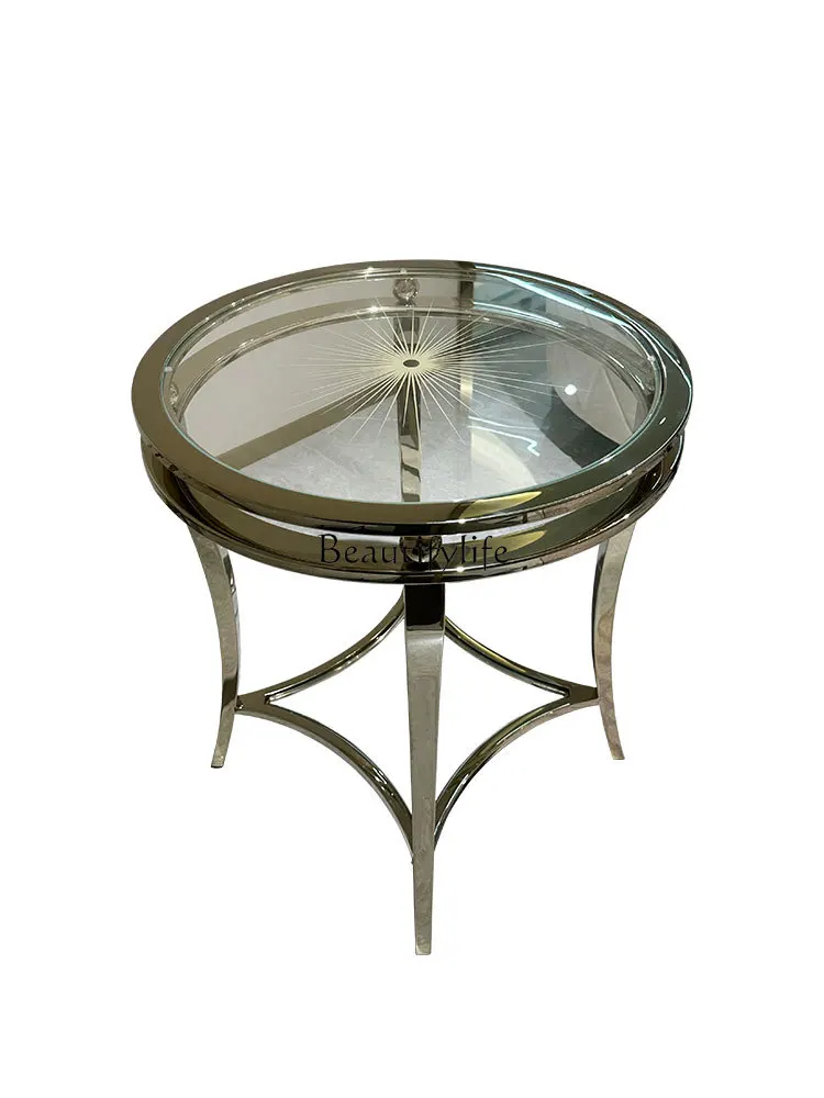 

Simple Post-Modern Coffee Table Italian-Style Light Luxury Stainless Steel Glass Living Room round Tea Table