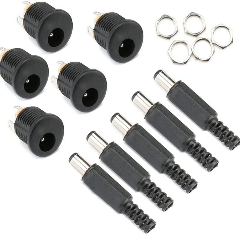 

10PCS DC Power Socket Female 12V 3A 5.5 x 2.1mm Plastic Male Plugs+ DC-022 Jack Screw Nut Panel Mount Connector DC022 5.5*2.1 MM