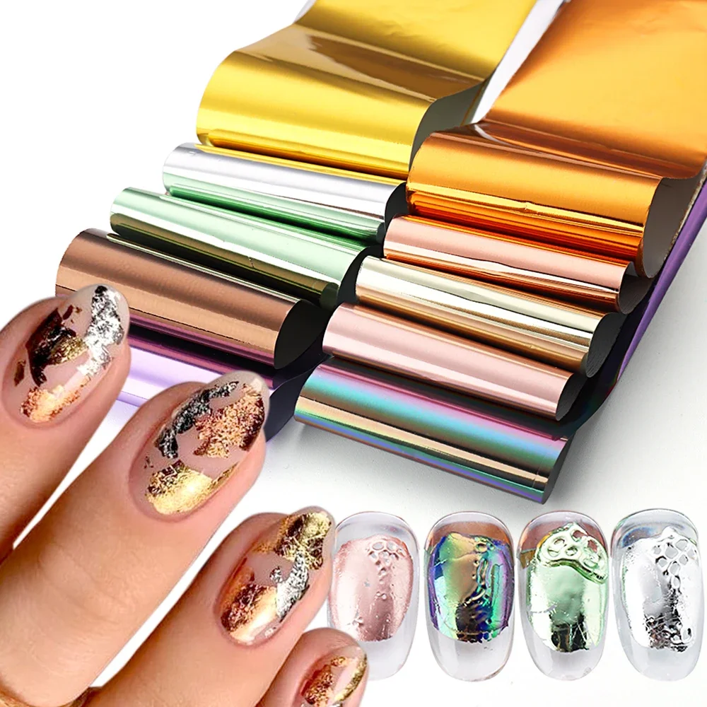 

10pcs Matte Metal Transfer Nail Foils Mirror Effect Chrome Silver Golden Sticker Metallic Starry Paper Manicure Wraps LEBJSH-A