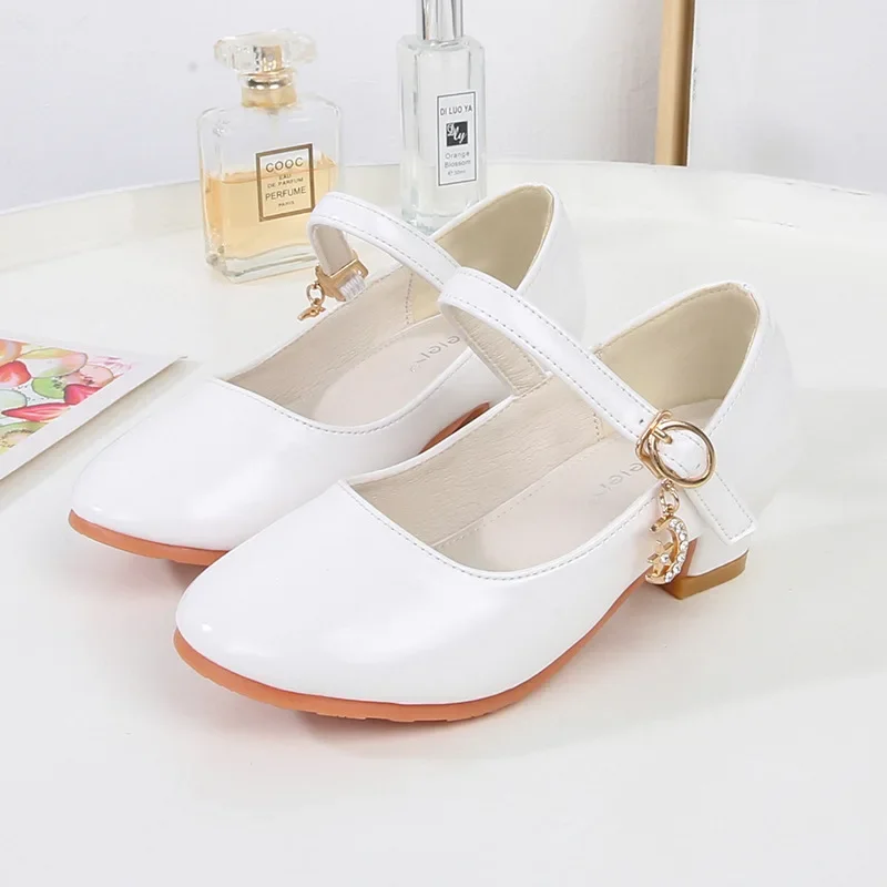 Girls Leather High Heel Shoes for Wedding and School