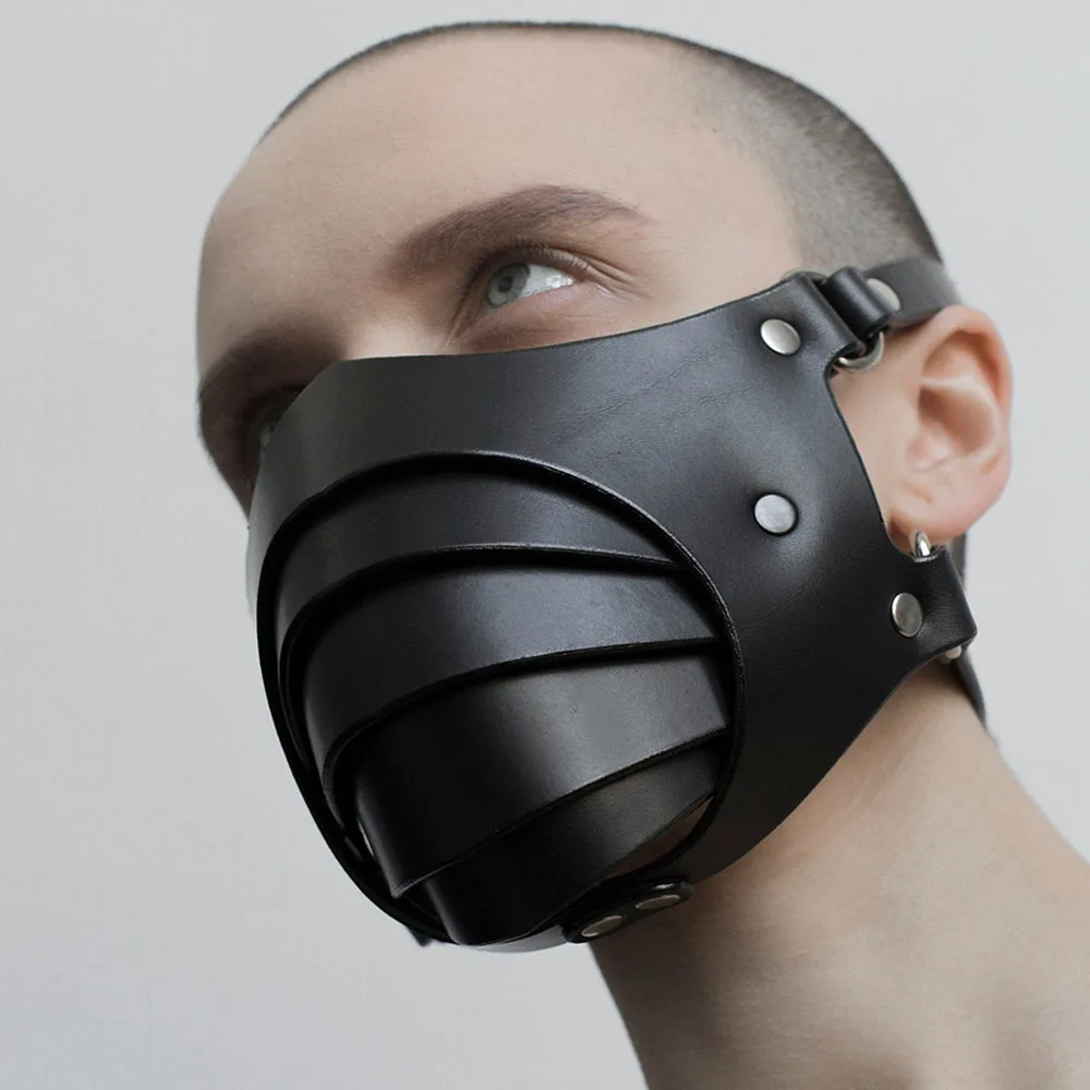 Bdsm Punk cuir moto brume masque facial mâle poussière coupe-vent jeux pour adultes contraintes de Bondage Cosplay jouets sexuels pour hommes_voghion.com