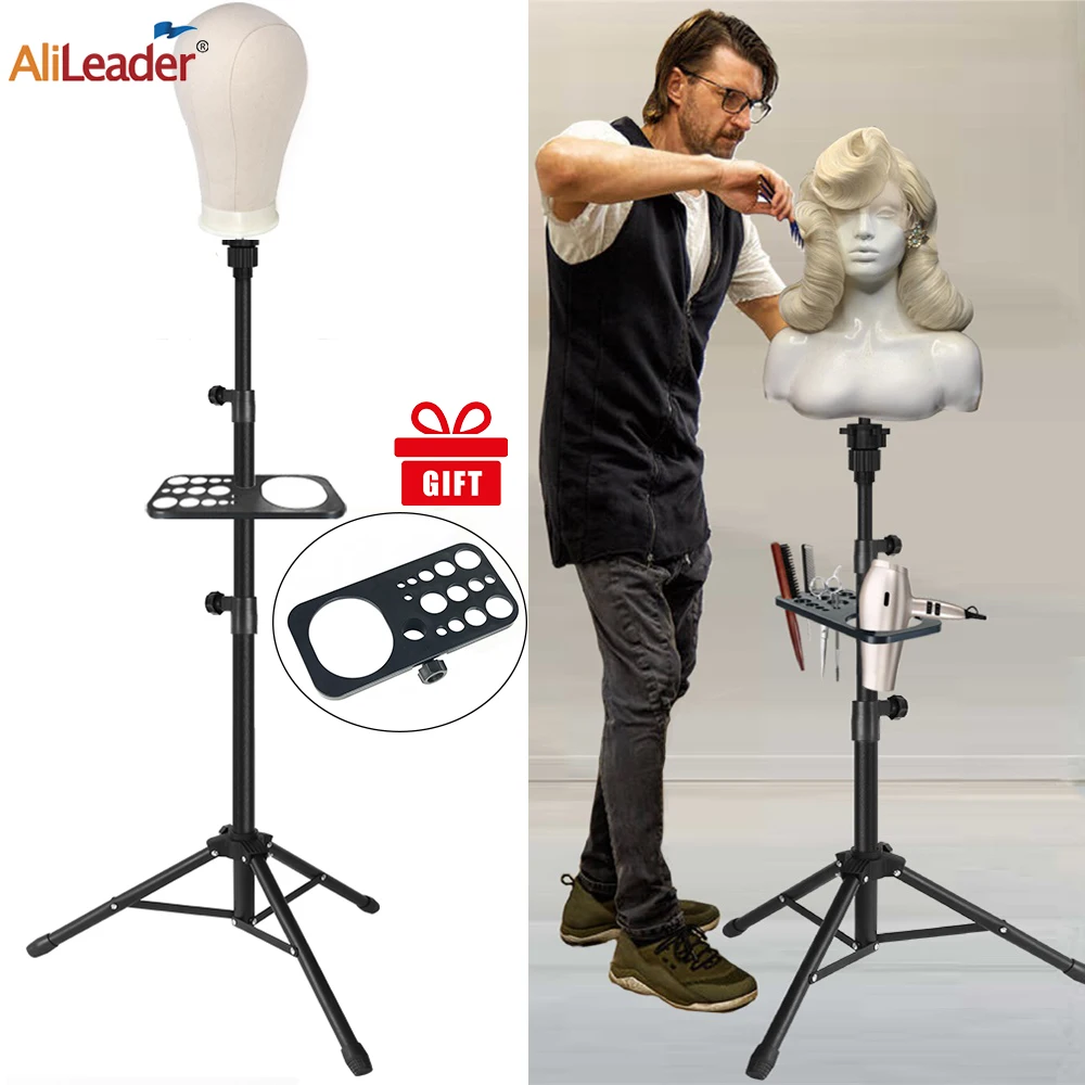 Alileader Wig Tripod Stand With Tray For Canvas Mannequin Head For Wig  Stand Holder For Display Hairdressing Training Doll Head - AliExpress