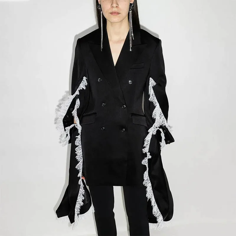 

Fashional Design Black Women Blazer Suits Ankle-Length Lace Mother of the Bride Tuxedos Prom Party Guest Wedding Wear 2 Pieces