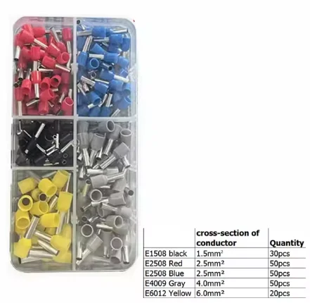 Single wire tube type pre-insulated terminal European pin type cold pressed terminal pin copper tube end VE1508 VE6012 electronic components