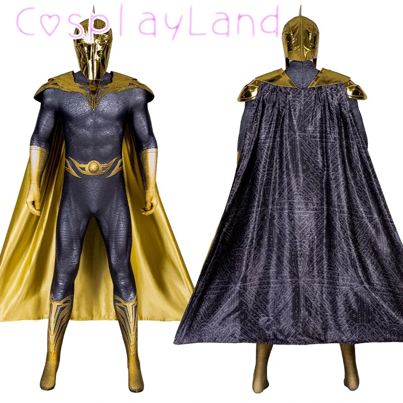 

Halloween Doctor Fate Cosplay Costume Hero Jumpsuit With Helmet Cape Movie Black Teth Adam Cosplay Men Suit Custom Made