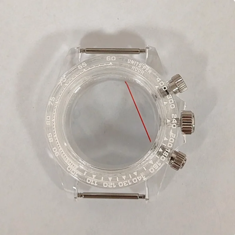 39 mm einfaches, modisches Uhrengehäuse aus Acrylglas, transparentes Kunststoff-Uhrengehäuse für VK63-Quarzwerk – Detail 9
