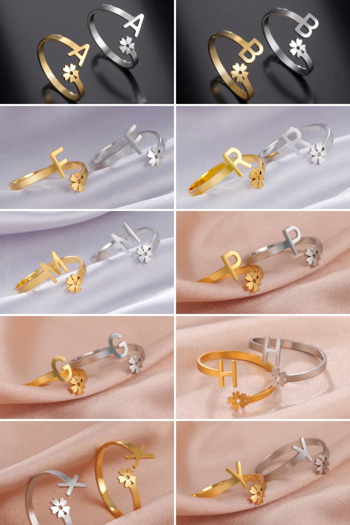 Kkjoy Mode Edelstahl Gold Farbe Initial A-Z Buchstaben Ringe Für Frauen Party Jahrestag Hochzeit Geschenk Schmuck Großhandel – Detail 6