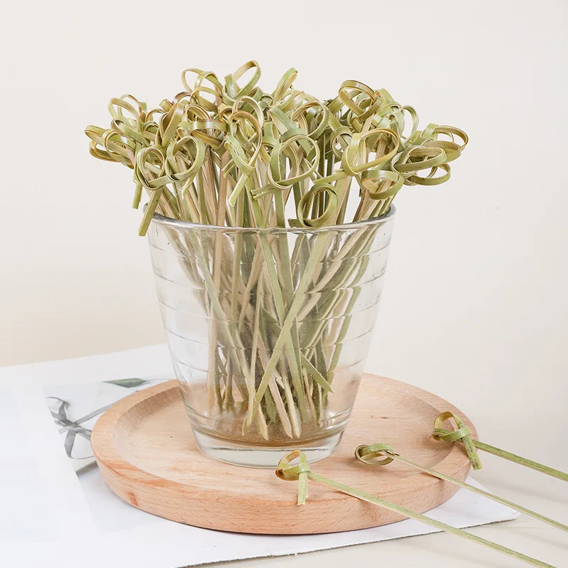 Description Picture 6 of item100Pcs Disposable Bamboo Tie Knotted Skewers Twisted Ends Cocktail Food Fruit Picks Fork Sticks Buffet Cupcake Topper