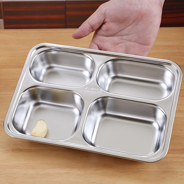 Stainless Steel Durable 2/3/4/5/6 Compartments Meal Tray Heat