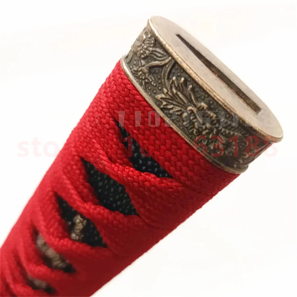 26cm Tsuka Katana Handle Alloy Fuchi Kashira Menuki Apply To Japan Samurai Sword Fittings New Red Japanese Silk Ito Very Nice 2