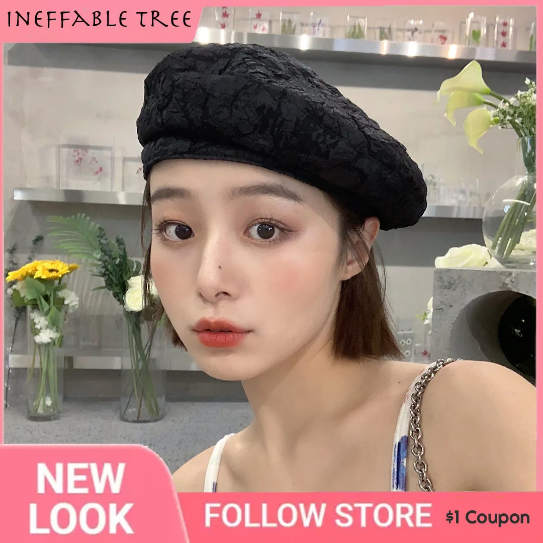 barrette hat mens French Summer Autumn Solid Color Pleated Lace Beret Female Cap Winter Autumn Spring Octagonal Hat Solid Top Quality Gift mens berets for sale Berets