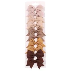 Charming Ribbon Bow Hair Clips Set for Girls - Pack of 10 Handmade Hair Accessories (2640 - 15)