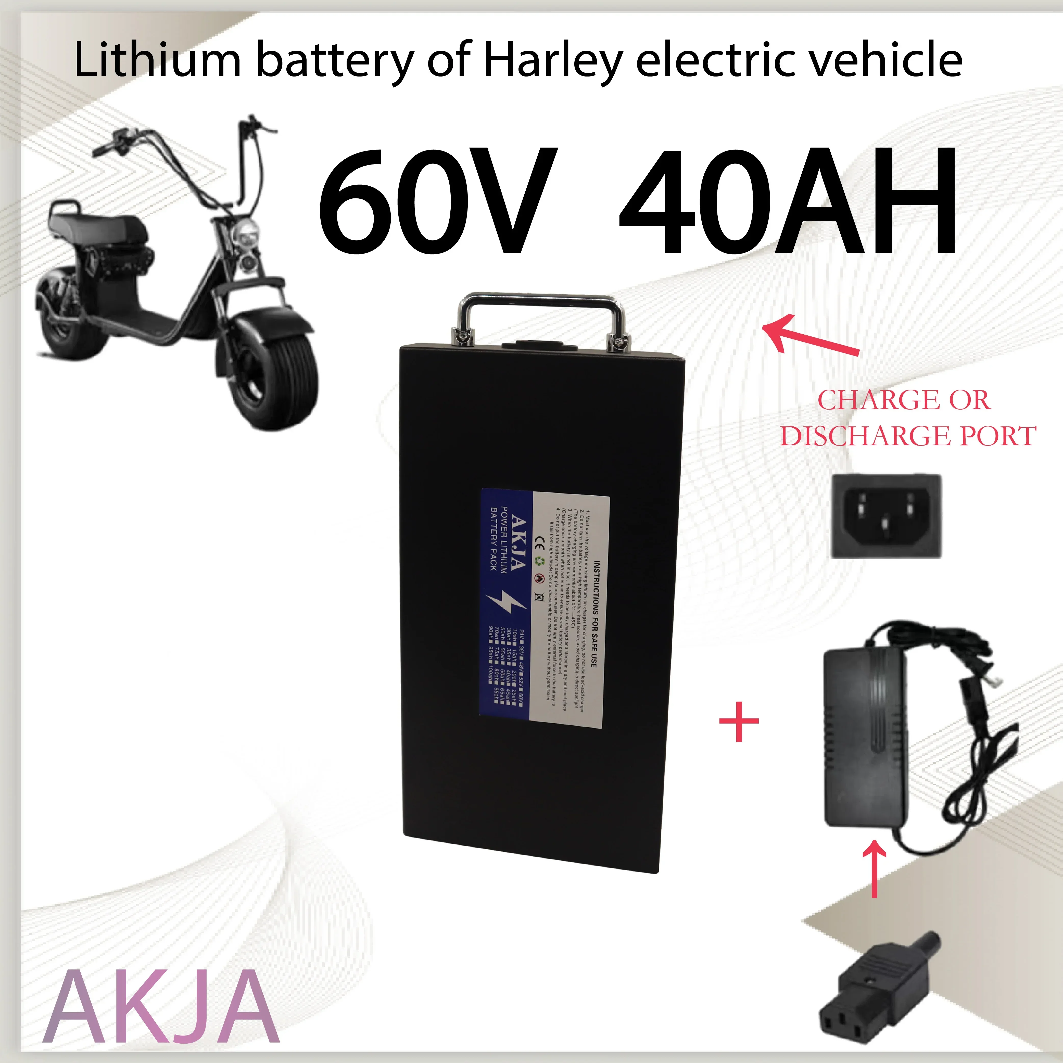 Batterie au lithium 18650 avec chargeur, pleine capacité, adaptée pour 250-2000W, 60V, 20Ah, 60Ah, nouveau