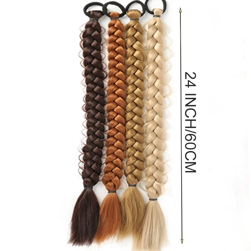 Synthetic Braided Ponytail Extensions With Elastic Band 24 Inch Fried Dough Twists Braid  Box Braided Hair Extensions For  Women