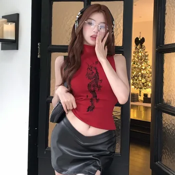 Women's Turtleneck T Shirts Sleeveless Slim Sexy Tshirts Female Tops Tees 2026 Spring Summer New Vintage Streetwear Y2k Clothing 1