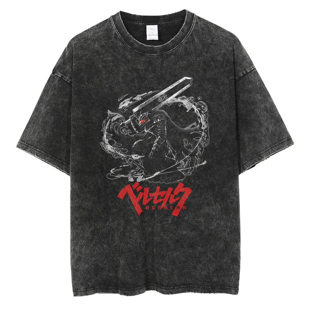 

Hip Hop Streetwear Washed T Shirt Japanese Anime Berserk Print T-Shirt Men Harajuku Cotton Casual Tshirt Short Sleeve Tops Tees