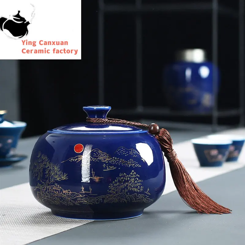 

Chinese Ceramic Tea Caddy Handmade Nut Grain Airtight Jar Home Spice Container Moisture-proof Jars Kitchen Accessories
