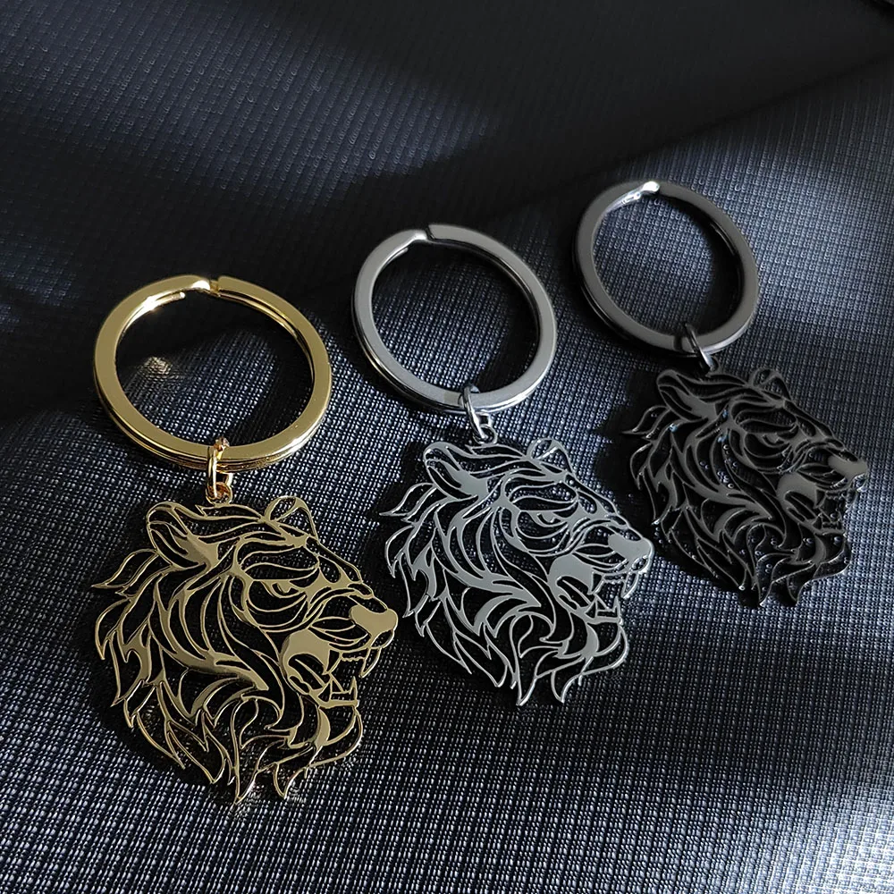 18K Gold-Plated Stainless Steel Tiger Head Pendant - Waterproof and Non-Fading Keychain Accessory