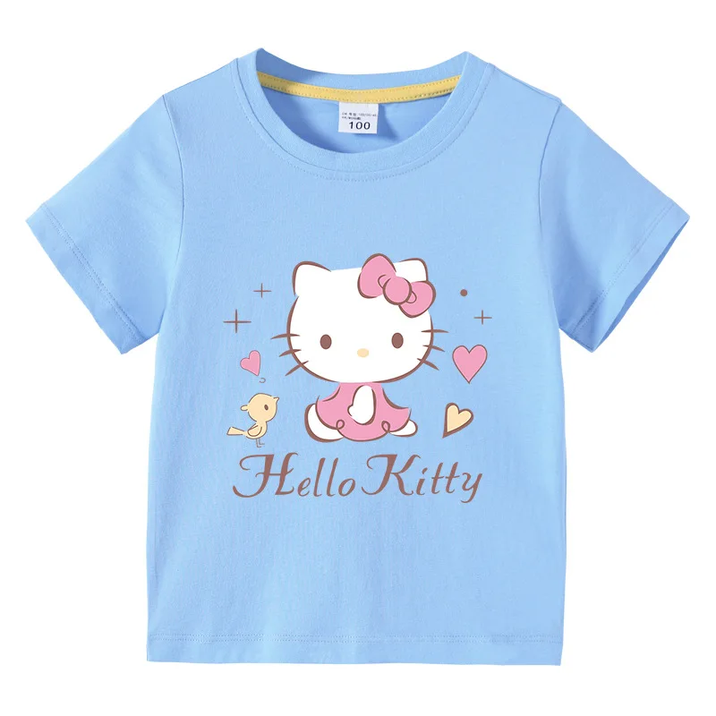 thumbnail image 1 of Hello Kitty-Camiseta informal de dibujos animados para niñas, camisa de manga corta cómoda y transpirable, ropa para niños, novedad de verano, 1 of 5