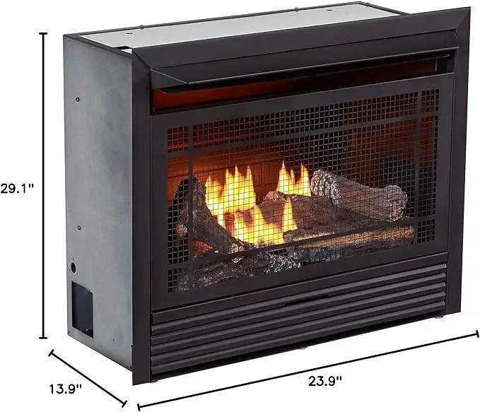 Ventless 26,000 BTU Heats 1,350 Square Feet Dual Fuel No-Clearance Gas Fireplace Insert with Remote Control, Black 2