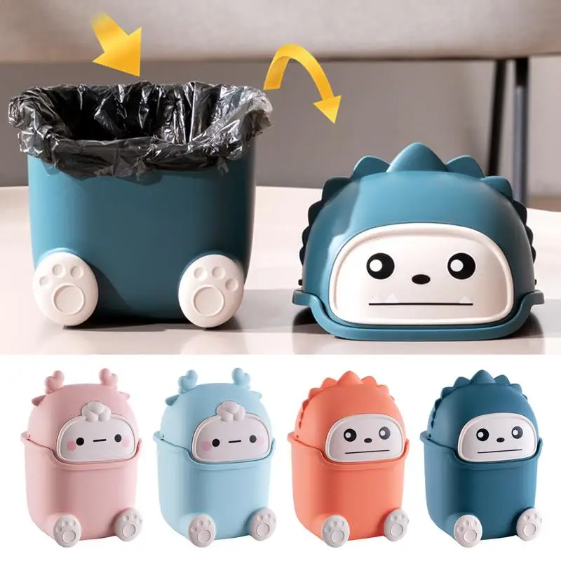 

Desktop Garbage Can New Little Monnster Trash Can With Removable Lid Durable Flip-top Garbage Storage Basket For Home Office