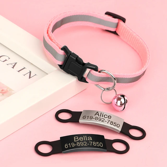 Reflective Cat Collar Engraved Safe Cats Kitten Collars with Bell Puppy Pet Necklace Accessories for Cat Small Dog Chihuahua 3