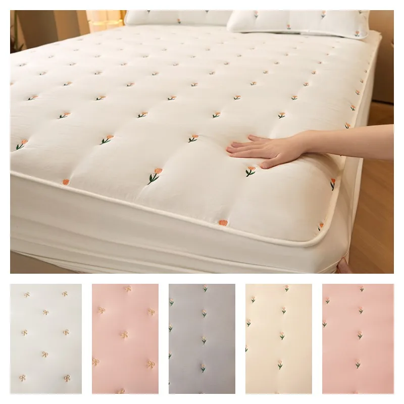 143439-8fc5af.jpg S8fd6d369a20347fe8d4aa8abe7dca7ccd Super Thick Mattress Cover Quilted Embroidered Bed Cover Single/Queen/King Mattress Pad Cotton lencol cama casal Bed Sheets Mallzona
