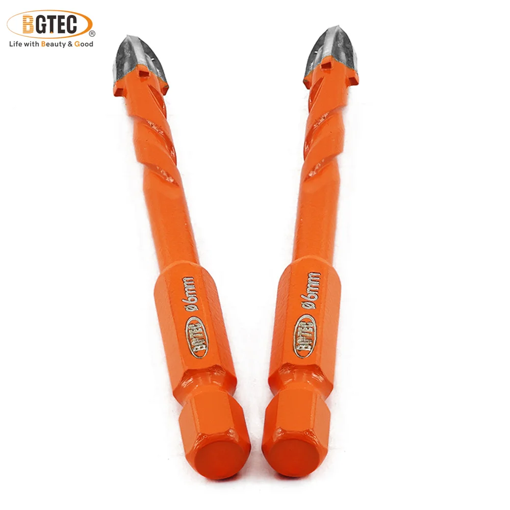 BGTEC 다목적 크로스 팁 카바이드 드릴 비트 5/10PCS 퀵 체인지 섕크 드릴링 목재 플라스틱 대리석 콘크리트 세라믹 타일