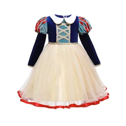 Chajiahu Snow White Plush Dress Princess Cosplay Elsa Costume Girls Birthday Formal for Kids Long Sleeve Party Children Vestido