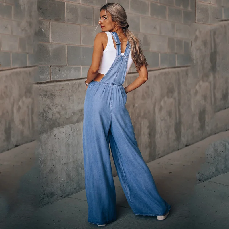 Wide Leg Jeans Denim Overalls 2022 New Minimalism Womens Rompers Loose Overalls Women Denim Jumpsuit Summer Casual Jumpsuit 8013