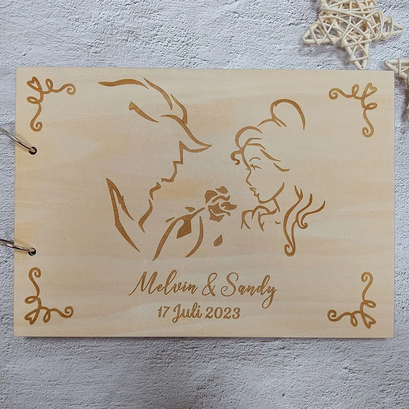 Beauty and the beast wedding guest book alternative Rustic fairytale decor Wooden guestbook Wedding Guest Book