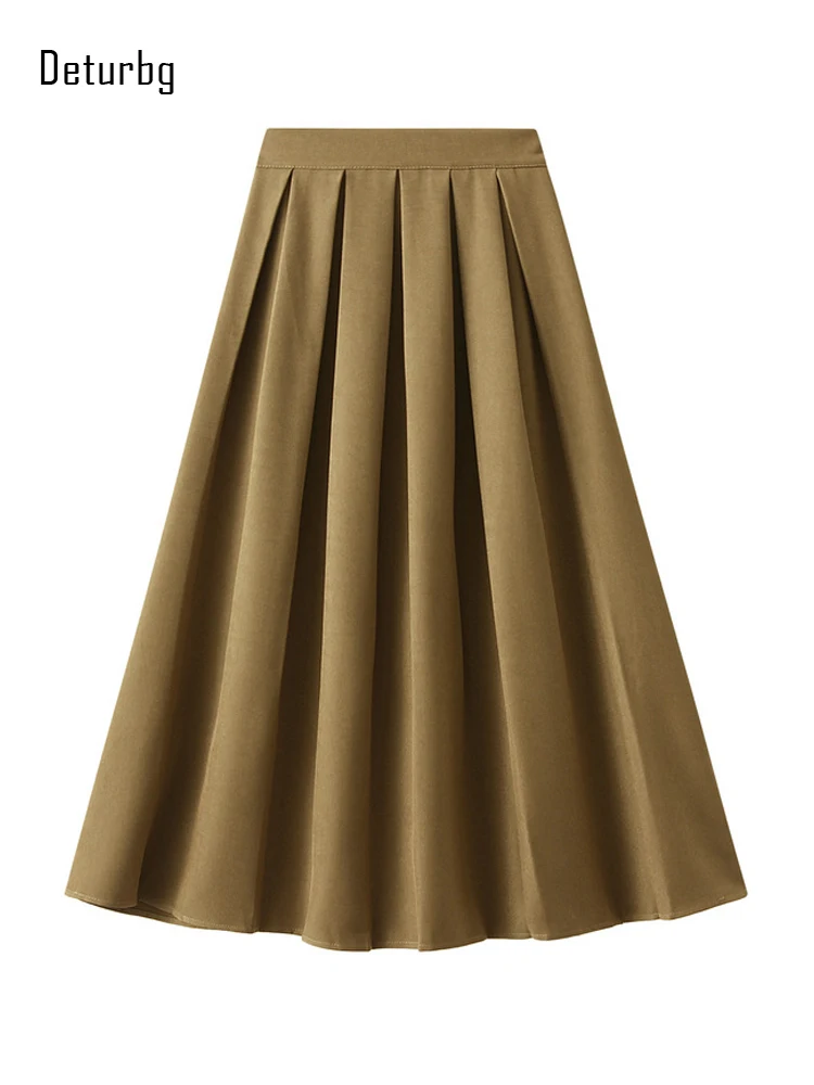 Maxi Skirt vintage Retro High Waist Pleated Long Skirts Back Bow with Belt  (US 6-16)