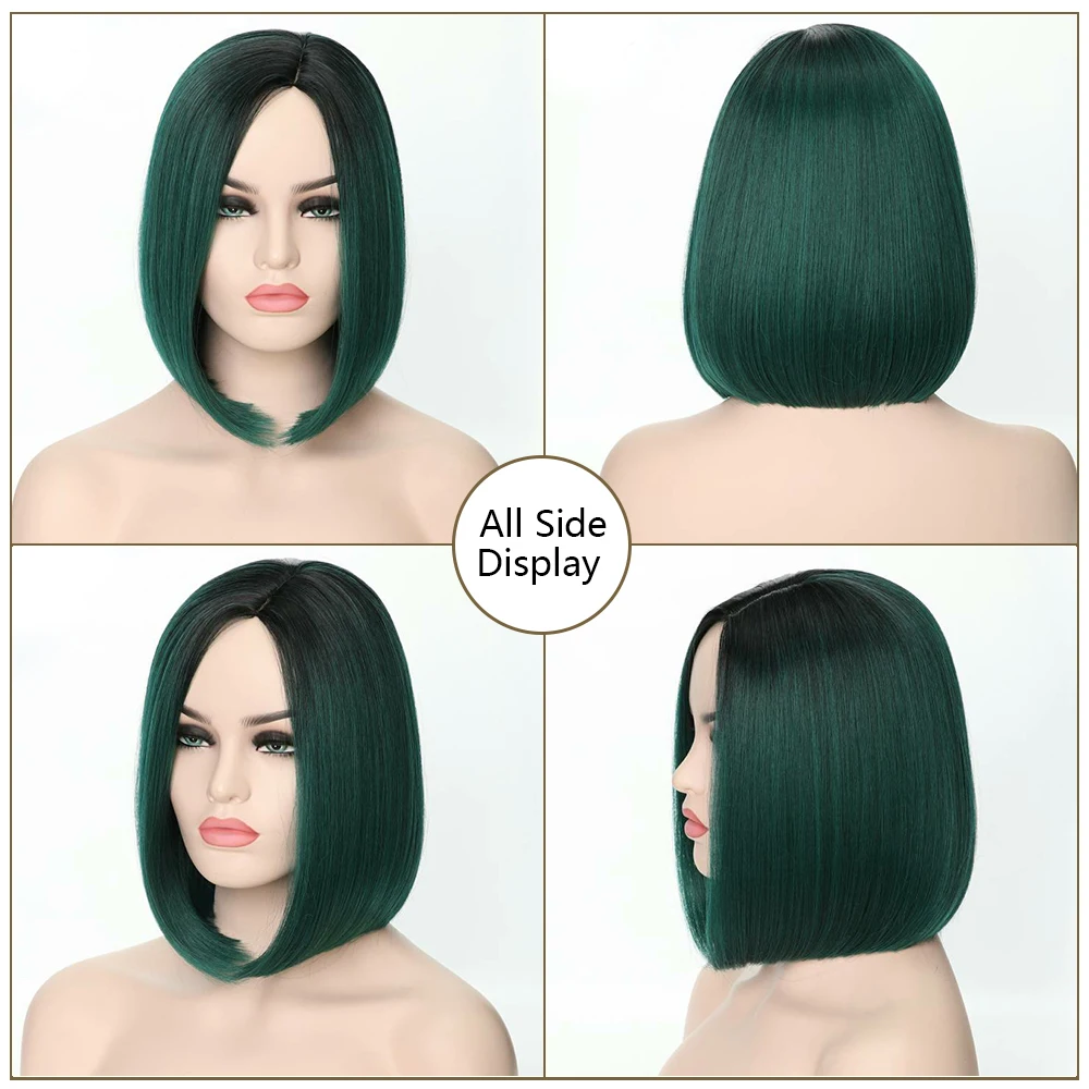 Synthetic Short Ombre Dark Root to Wine Red  Straight 13.5Inch Bob Hair Wig for Women Natural Looking Daily Use or Cosplay Wig