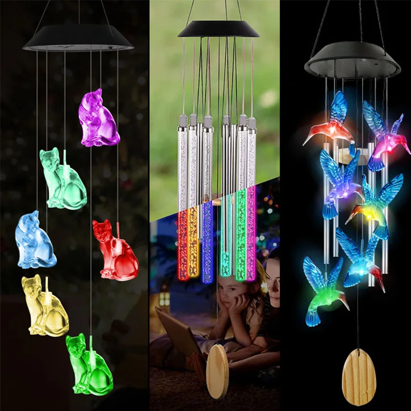 Solar Wind Chime Lamp LED  Pendant Lamp Color Change Waterproof Decorative Lamp Outdoor Park Courtyard Balcony Garden Decoration