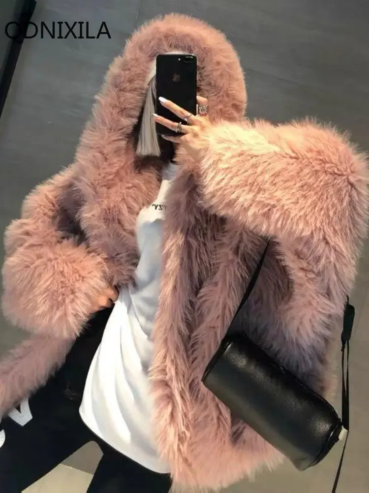 Winter Jackets for Women 2024 Imitation Fox Fur Coat Women Korean Version New Outerwears Faux Fur Coat Hooded Fur Jacket