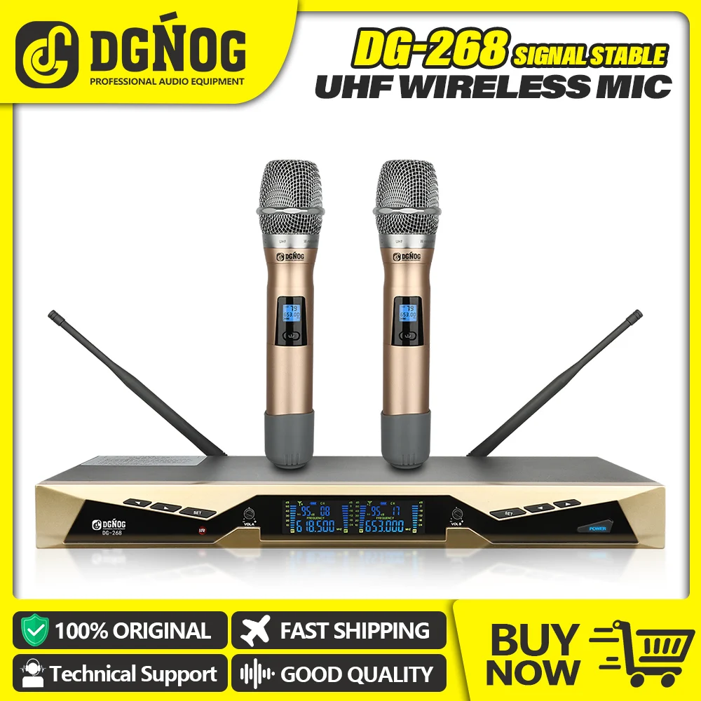 

DGNOG Professional UHF Dual Wireless Microphone DG-268 2 Channel Dynamic Handheld Mic System for Karaoke Stage Streaming church