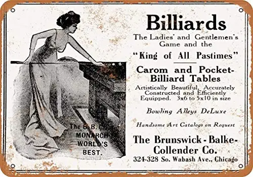 

Tin Sign 8x12 Inch 1912 Brunswick Carom and Pocket Billiards Vintage Look Metal Sign