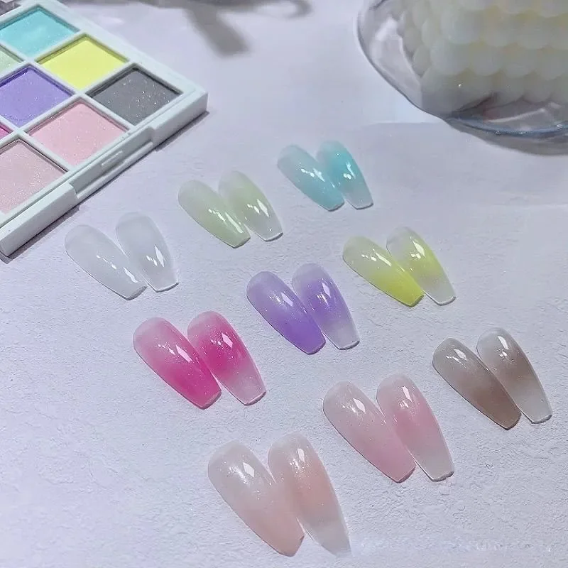 9Colors Solid Patting Nail Powders UV Polish Decoration Shimmer Fine Glitter Gradient Matte Pat Pat Manicure Polish Deco Powder