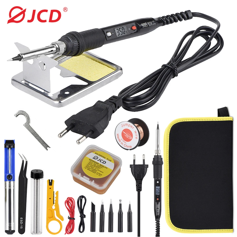 JCD 80W Electric Soldering Iron Kit Temperature Adjustable 220V 110V Solder Paste Desoldering Pump Welding Tools Set LCD Display