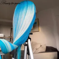 For Women Blue 150Density Brazilian  Pre Plucked Transparent Lace Frontal Wigs Beauty Ombre Straight Lace Front Human Hair Wigs