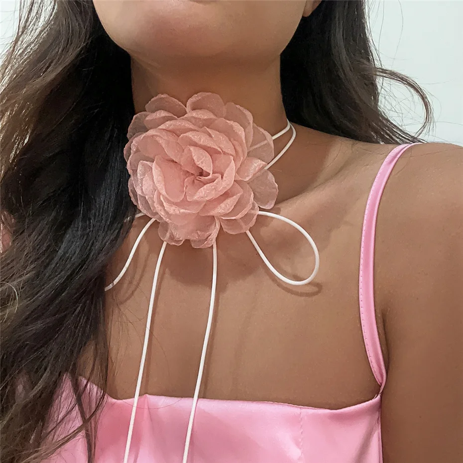 Übertriebene elegante große Rose Blume Schlüsselbein Kette Halskette für Frauen kpop sexy romantische verstellbare Seil Halsreif y2k Accessoires – Detail 26