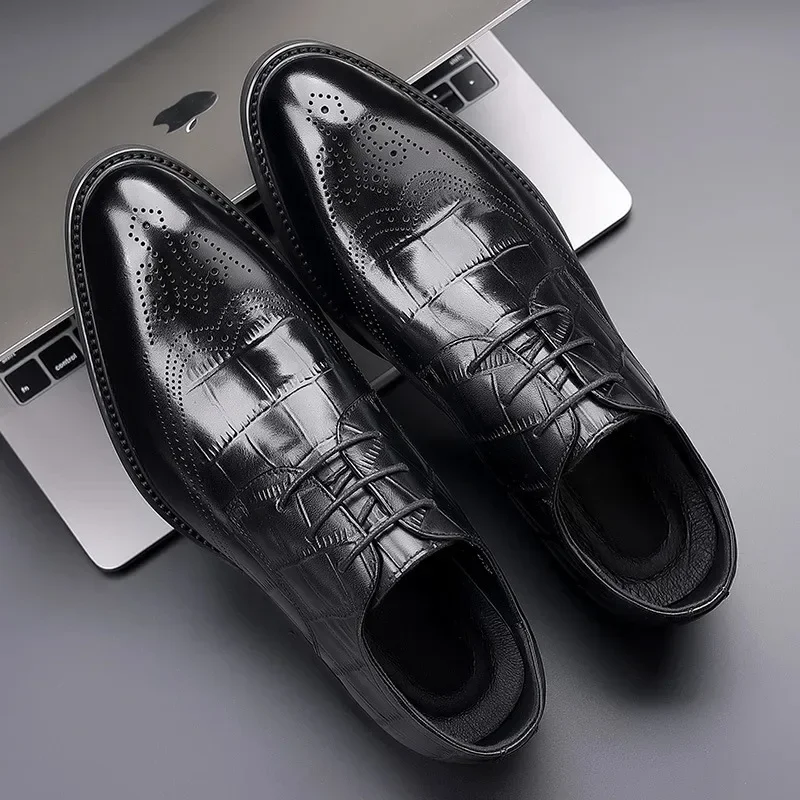 

Men Dress Shoes Cowhide Luxury Bullock Shoes Genuine Leather Groom Wedding Shoes Italian Style Men's Oxfords Male Formal Shoe